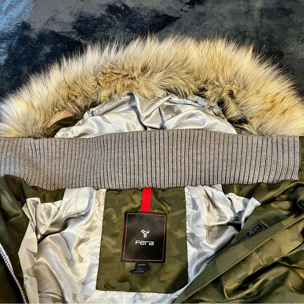 FERA Women’s Chloe Camo Down Ski Winter‎ Snow Parka Hooded Zipper Jacket Size 10 - Picture 16 of 16